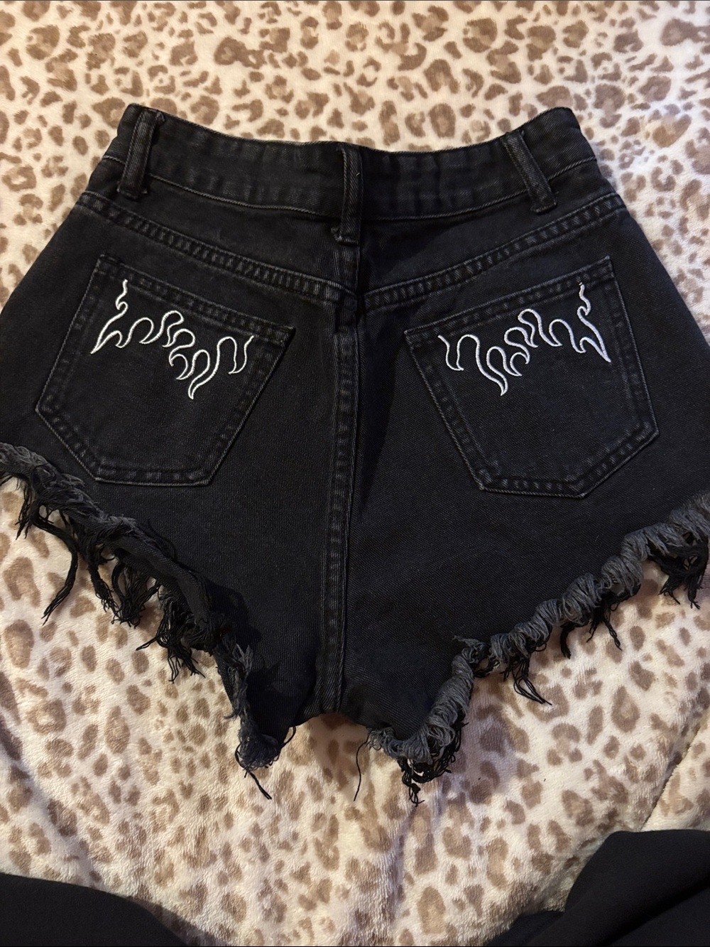 SHEIN Black Distressed High-Waist Frayed Denim Shorts